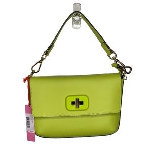 NWT LTD Jill Baguette Leather Shoulder Bag in Limeade